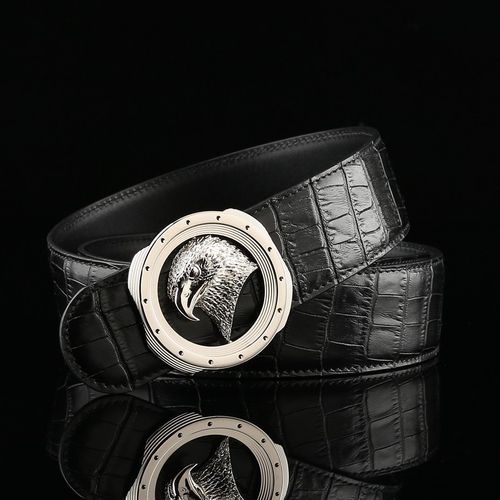 鹰当家皮带男士纯钢老鹰头平滑扣商务鳄鱼纹真牛皮史蒂芬腰带百搭裤带