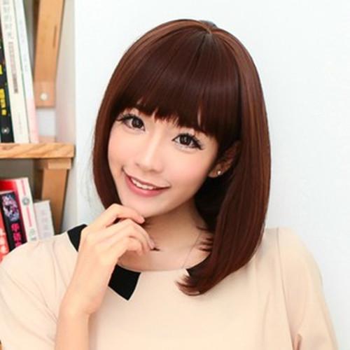 百分百全真发中长发长直发波波头齐肩梨花头  短发斜刘海发型假发