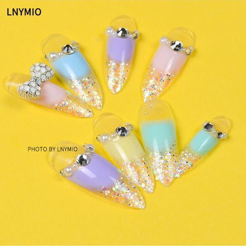 lnymio艺术甲 超长奢华款装饰美甲成品 蝴蝶结夸张假指甲片 走秀