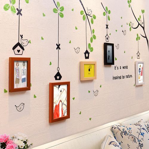 创意照片墙装饰小鸟墙贴相框挂墙组合客厅卧室置物架相框墙相片墙