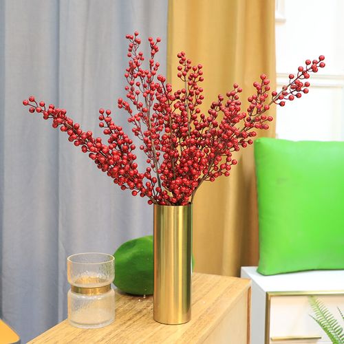 红色发财果仿真花 单支树枝红果 圣诞新年装饰浆果冬青果假花摆件