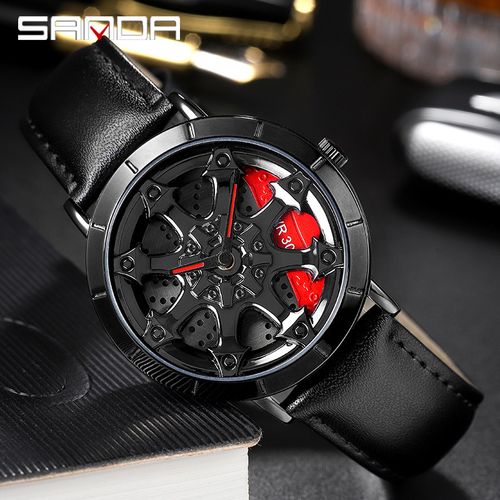 汽车轮毂手表男个性旋转刹车豪车兰博基尼手表进口te37旋转轮毂手表