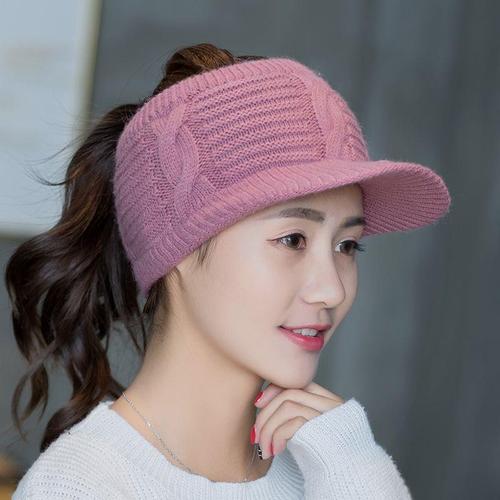 兔毛混纺空顶露马尾毛线帽新款百搭秋冬时尚帽子女针织帽女士帽子
