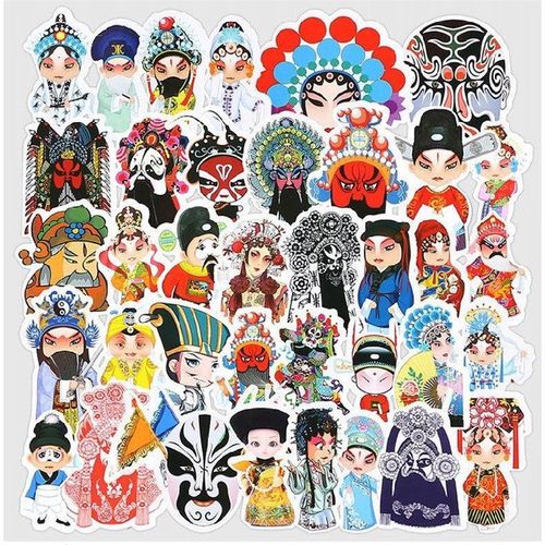 50张中国风京剧戏曲人物脸谱贴纸装饰小图案行李箱旅行箱防水贴画