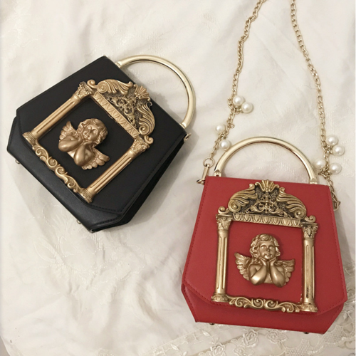 2019新款女包复古巴洛克天使包珍珠链条包浮雕手提小方包斜挎包包