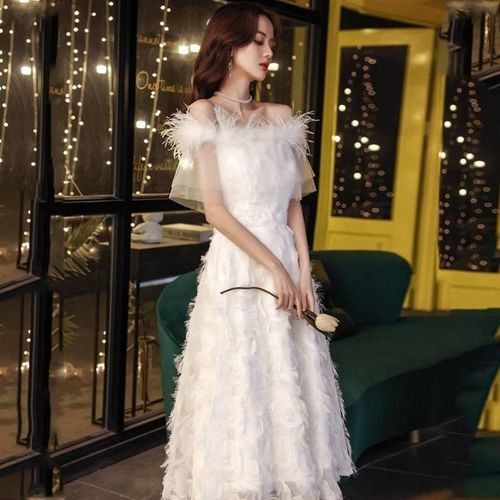 抹胸白色礼服年会小晚礼服裙女2021新款秋冬白色优雅