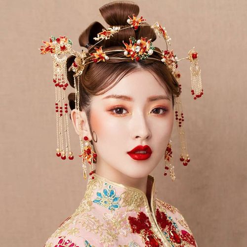 新品2021新款新娘古装结婚中式凤冠发饰秀禾服凤冠霞帔龙凤褂头饰