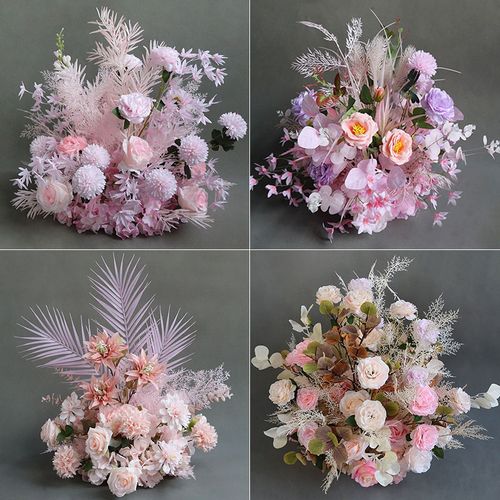 新款婚庆婚礼堂粉色系花艺路引花盆花艺花点舞台装挂y花饰绢花道