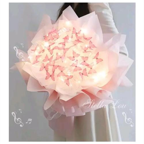 橙乐有礼网红发光蝴蝶成品花束diy花艺包装纸材料包套装生日礼物