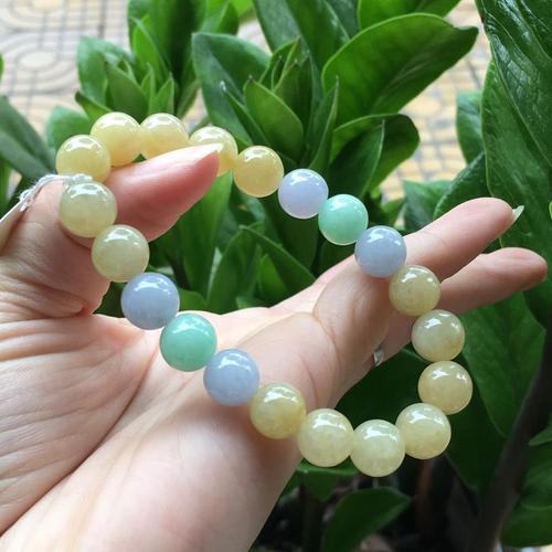 天然a货冰糯种翡翠黄翡手链 翡翠圆珠手链10mm圆珠手串玉石珠子串