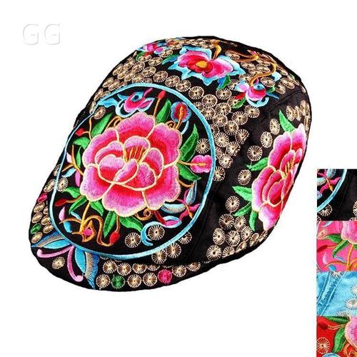 e民风女富贵牡丹金钱花铜钱刺绣族鸭舌帽子度假旅游舞蹈帽