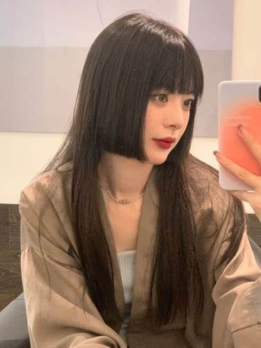 水母头假发女士自然黑色姬发时尚长直发全头套公主切真发全真人发