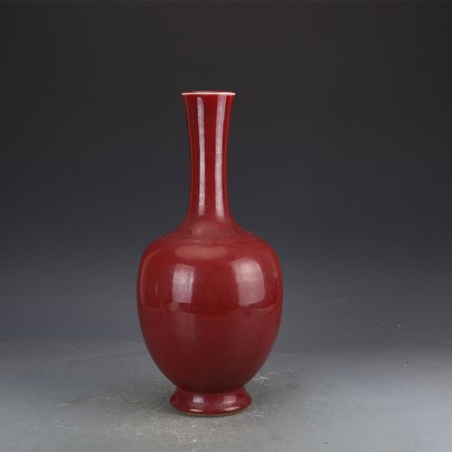明宣德瓷器祭红釉摇铃尊仿古瓷器古董古玩明清老瓷器旧货收藏真品