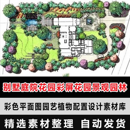 别墅庭院花园彩屏花园景观园林彩色平面图园艺植物配置设计素材库