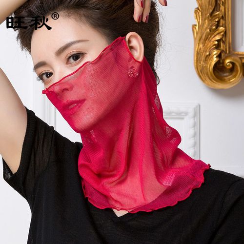 100%桑蚕丝挂耳防晒面纱女式护颈真丝套头女围脖百搭蒙面巾薄丝巾