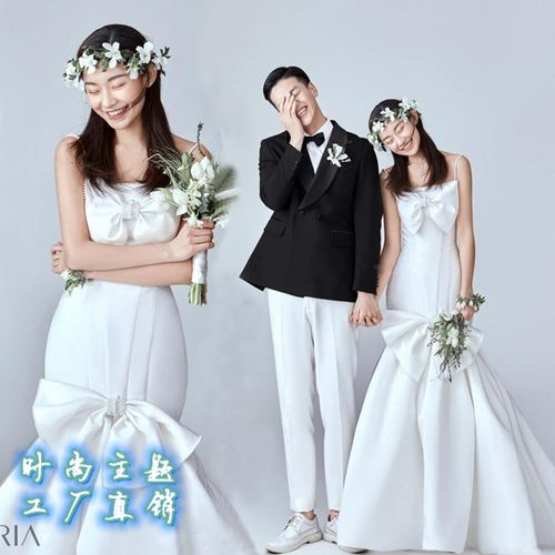 新款影楼主题服装旅拍高定婚纱摄影情侣写真鱼尾露背拍照吊带礼服