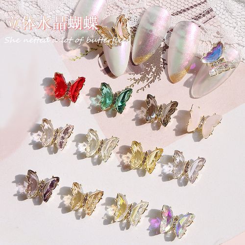 美甲蝴蝶水晶网红立体超闪钻锆石高速转运珠香槟色