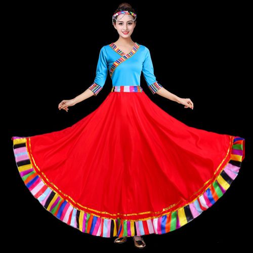 藏族舞蹈服装演出服广场舞大摆裙练习裙半身长裙藏式民族舞服装女