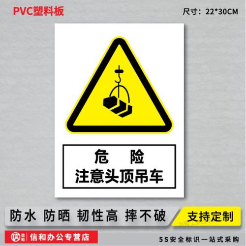 定制适用头顶吊车警告标识pvc标牌标识车间安全标识消防安全标识牌