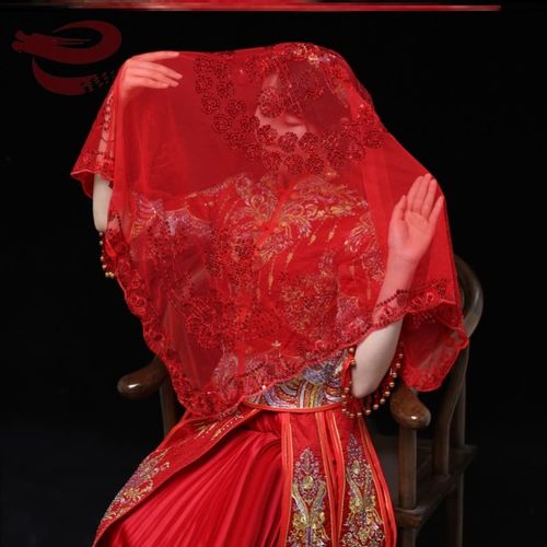 复古洞房2020个性薄款古装新娘红盖头结婚半透明蕾丝