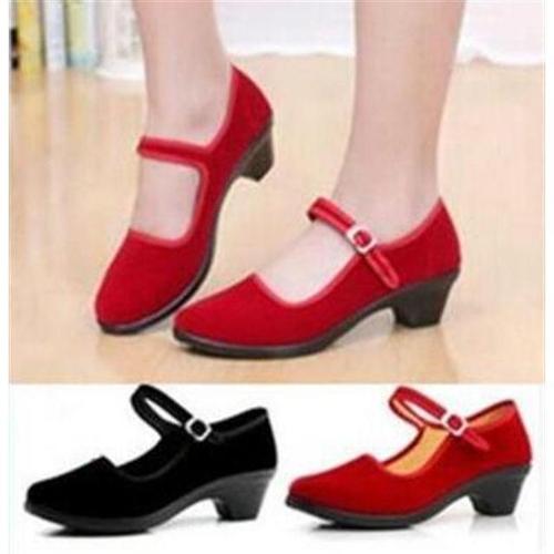 舞蹈鞋女中跟软底广场舞鞋平绒老北京红布鞋 中老年广场舞跳舞鞋【5月