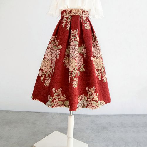 子未伊 秋冬暗红半身裙绣花雪尼尔面料蓬蓬裙可定制长裙女