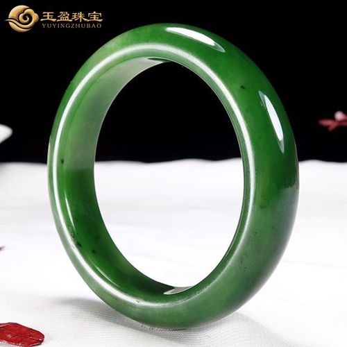 宛玉盈和田玉碧玉菠菜绿手镯女士玉镯玉器绿色镯子礼物 内径56-57mm