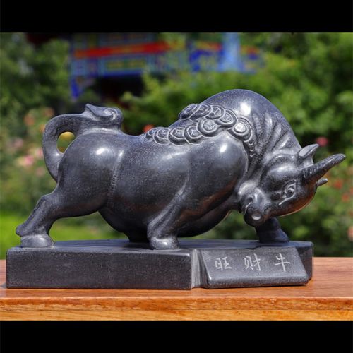 嘉祥石雕青牛青石石头雕刻十二生肖牛旺市牛风水华尔街牛摆件  奥琅石