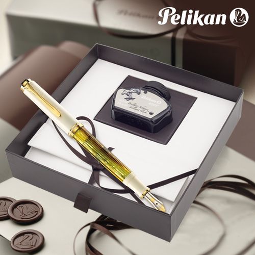 德国pelikan百利金m400钢笔白乌龟14k金尖活塞上墨书写礼盒套装男士