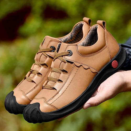 吉普盾男鞋头层牛皮秋季透气户外休闲鞋男运动防滑真皮软底皮鞋