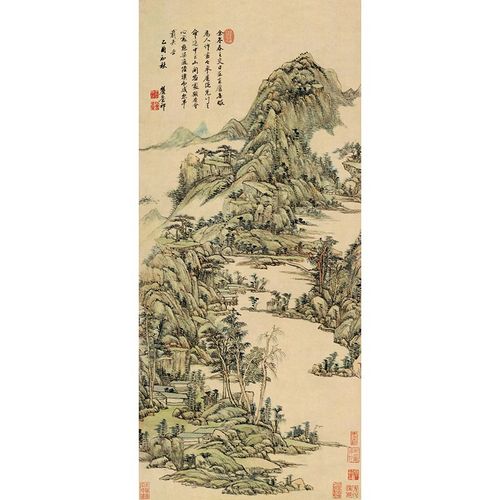 1:1王原祁山中早春图真迹国画艺术微喷古代名画复制品客厅装饰画