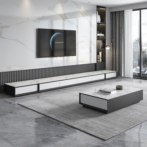 简约现代岩板电视柜茶几组合套装落地矮款地台意式电视机柜