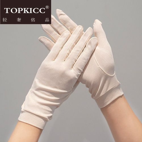 topkicc品牌桑蚕丝防晒手套女士夏季薄款透气休闲时尚真丝手套女 杏色