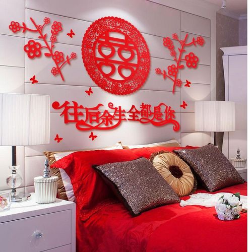 结婚w布置婚房装饰女方卧室简约现代婚庆床头场景男方浪漫婚礼房