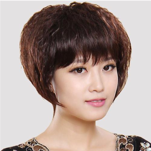 玉米烫假发 真发中年妈妈假发女蓬松bobo头短卷发型