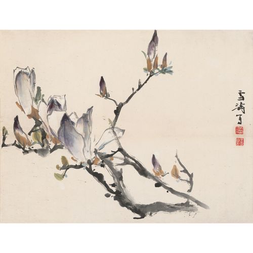 姿翰超高清微喷装饰画 王雪涛 小写意花鸟画国画 幽兰玉兰图 纸本 57x