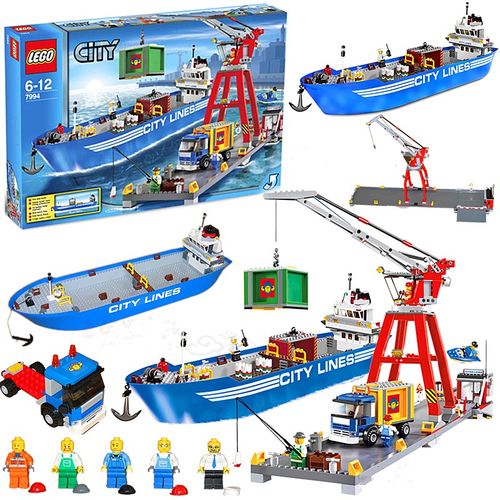 lego 乐高城市系列 超级货运港口码头7994运输船货轮塔吊积木玩具