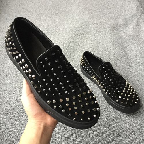 欧洲站gz男鞋低帮乐福鞋男一脚蹬真皮欧美风懒人鞋铆钉鞋潮夜店鞋