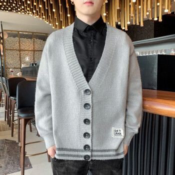 花花公子 毛衣男v领宽松保暖开衫男款长袖外套秋冬季新款简约百搭男装