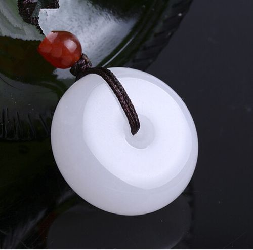 天然新疆和田玉白玉平安扣吊坠保平安罗汉眼羊脂玉平安扣项链挂坠