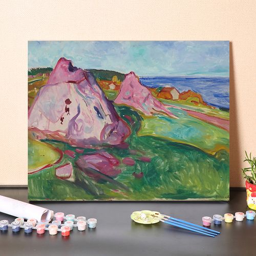 数字油画diy填充蒙克经典名画田园风景小屋树木色彩艺术装饰油画