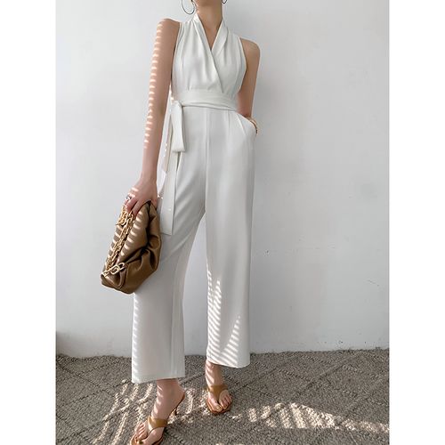 夏季小个子白色连体裤女春秋2021年新款夏装工装连体衣直筒裤套装