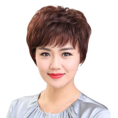 新假发女短发卷真头发手织圆脸发型中年全头套透气光头可戴化疗r