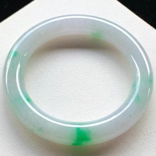 七小匠天然缅甸老坑a货翡翠冰种飘绿圆条福镯子翡翠手镯57.8圈口