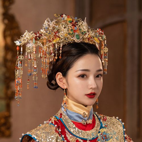 亚弗 新娘中式大凤冠古典人工玉石凤冠发饰宫廷皇后霸气古装嫁衣配