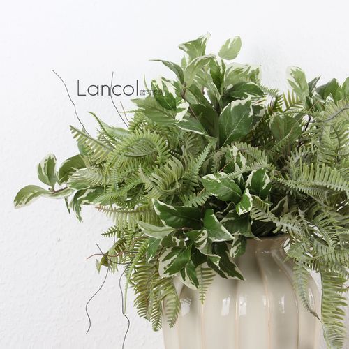 lancol北欧仿真花配叶 灰绿色百莲叶蕨草 客厅装饰花背景桌面假花