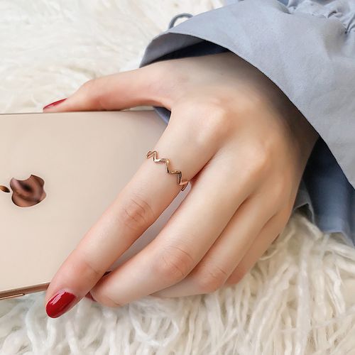 适合手粗的大码戒指女时尚个性波浪尾戒胖mm胖手食指