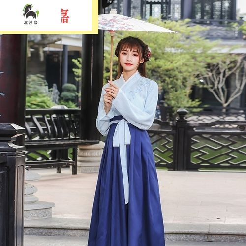 高中生青少年女大童古装汉服 仙夏套装夏款斜襟收腰款襦裙成年