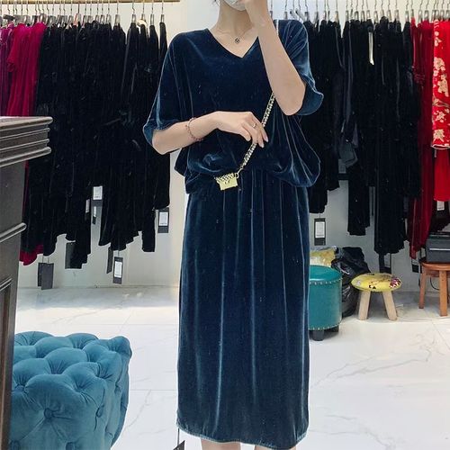 csz001丨芷卉丨中式复古真丝丝绒中长款侧面开衩半裙半身裙四季女