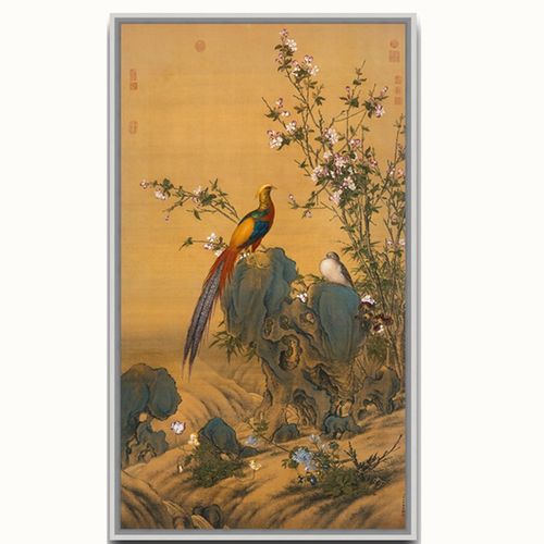 新款印花正品dmc十字绣客厅玄关办公室挂画名画国画郎世宁锦春图